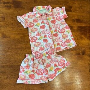 Sage & Lilly girls orange pink floral two piece button up pajamas size 2T